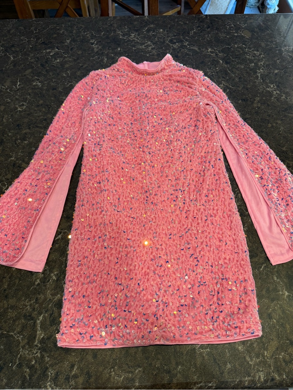 SHEIN Pink Sequin Knit Long-Sleeve Party Dress